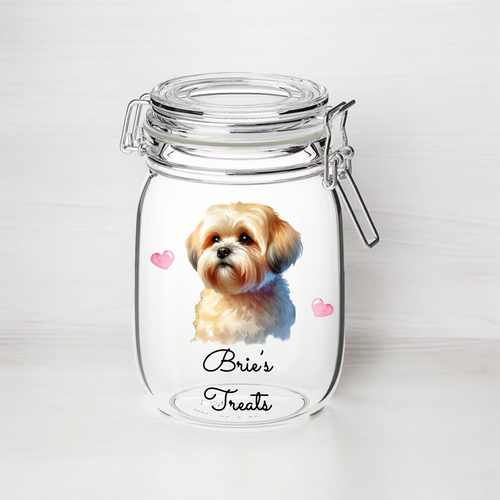 UV202 - Personalised Dog Treat UVDTF Decal with optional Heart colour - Short Haired Blonde Thasa Apso - Olifantjie - Wooden - MDF - Lasercut - Blank - Craft - Kit - Mixed Media - UK