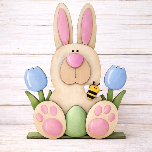 NO835 - MDF Large Freestanding Easter Bunny Tulip Scene - Olifantjie - Wooden - MDF - Lasercut - Blank - Craft - Kit - Mixed Media - UK