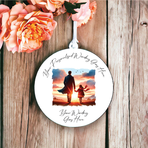 UV563 - Acrylic and UVDTF Personalised Round Hanging - Father and Daughter C - Olifantjie - Wooden - MDF - Lasercut - Blank - Craft - Kit - Mixed Media - UK