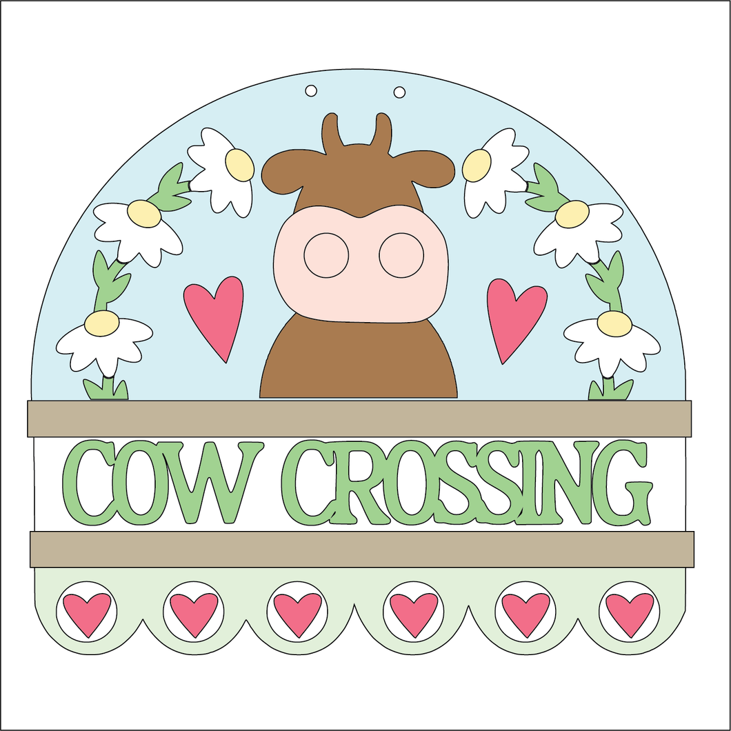 NO754 - MDF Large Cow Crossing Hanging Plaque - Olifantjie - Wooden - MDF - Lasercut - Blank - Craft - Kit - Mixed Media - UK