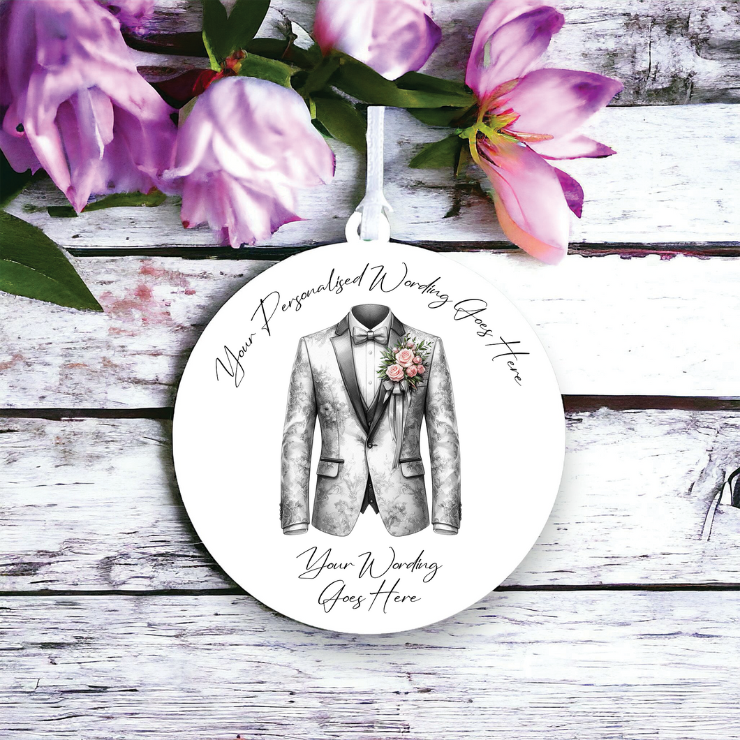 UV652 - Acrylic and UVDTF Personalised Round Hanging  - Wedding theme - Suit Jacket Groom Best Man Prom -  B - Olifantjie - Wooden - MDF - Lasercut - Blank - Craft - Kit - Mixed Media - UK