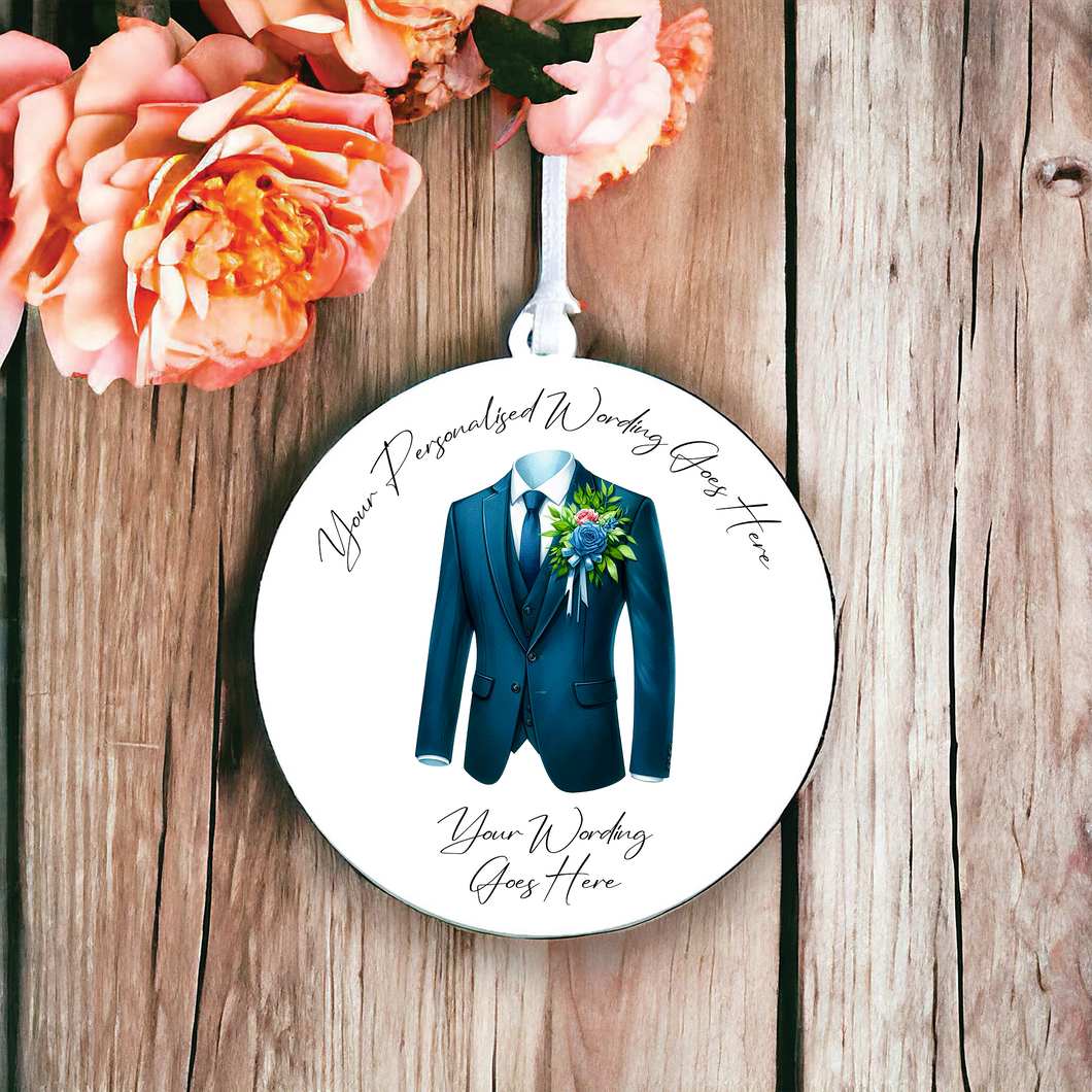 UV653 - Acrylic and UVDTF Personalised Round Hanging  - Wedding theme - Suit Jacket Groom Best Man Prom -  C - Olifantjie - Wooden - MDF - Lasercut - Blank - Craft - Kit - Mixed Media - UK