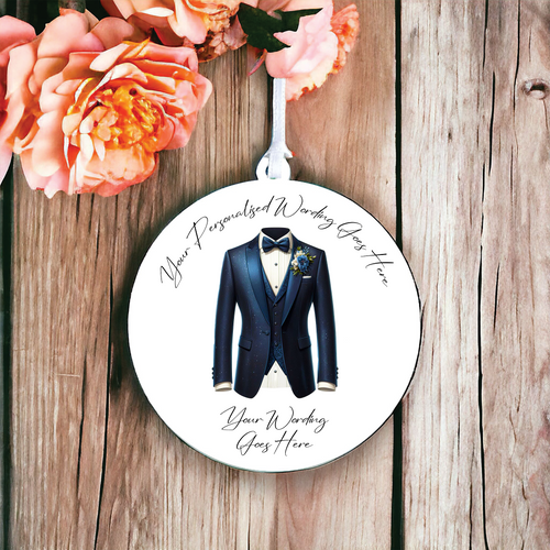 UV654 - Acrylic and UVDTF Personalised Round Hanging  - Wedding theme - Suit Jacket Groom Best Man Prom - D - Olifantjie - Wooden - MDF - Lasercut - Blank - Craft - Kit - Mixed Media - UK