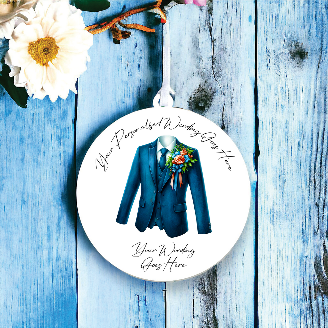 UV655 - Acrylic and UVDTF Personalised Round Hanging  - Wedding theme - Suit Jacket Groom Best Man Prom - E - Olifantjie - Wooden - MDF - Lasercut - Blank - Craft - Kit - Mixed Media - UK