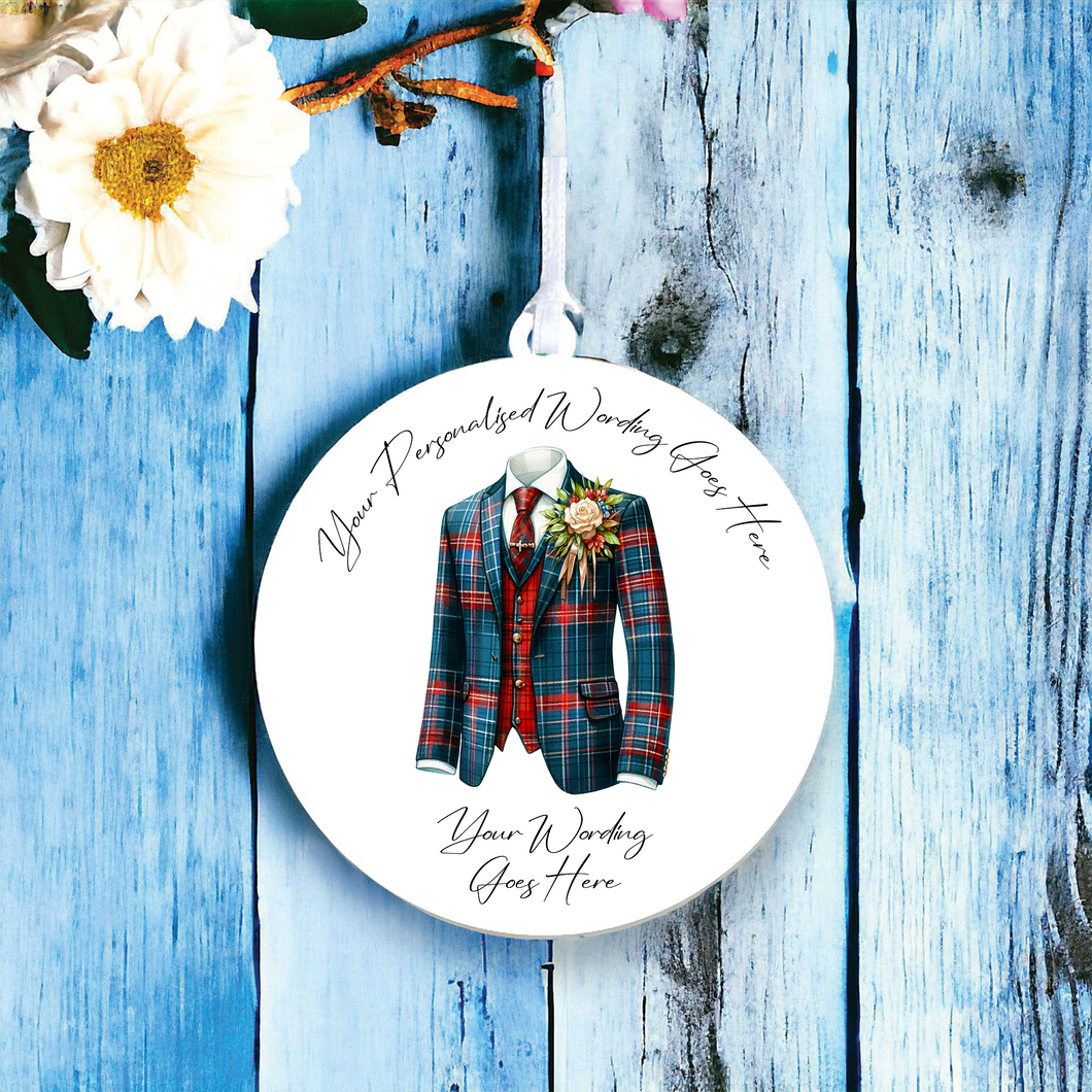 UV656 - Acrylic and UVDTF Personalised Round Hanging  - Wedding theme - Suit Jacket Groom Best Man Prom - F - Olifantjie - Wooden - MDF - Lasercut - Blank - Craft - Kit - Mixed Media - UK