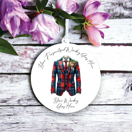 UV657 - Acrylic and UVDTF Personalised Round Hanging  - Wedding theme - Suit Jacket Groom Best Man Prom - G - Olifantjie - Wooden - MDF - Lasercut - Blank - Craft - Kit - Mixed Media - UK