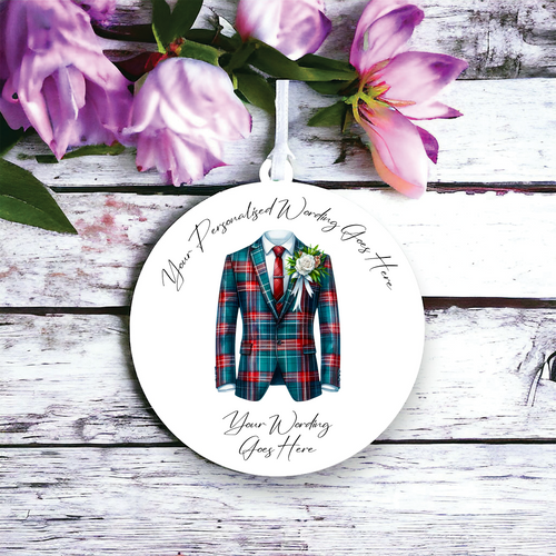 UV658 - Acrylic and UVDTF Personalised Round Hanging  - Wedding theme - Suit Jacket Groom Best Man Prom - H - Olifantjie - Wooden - MDF - Lasercut - Blank - Craft - Kit - Mixed Media - UK