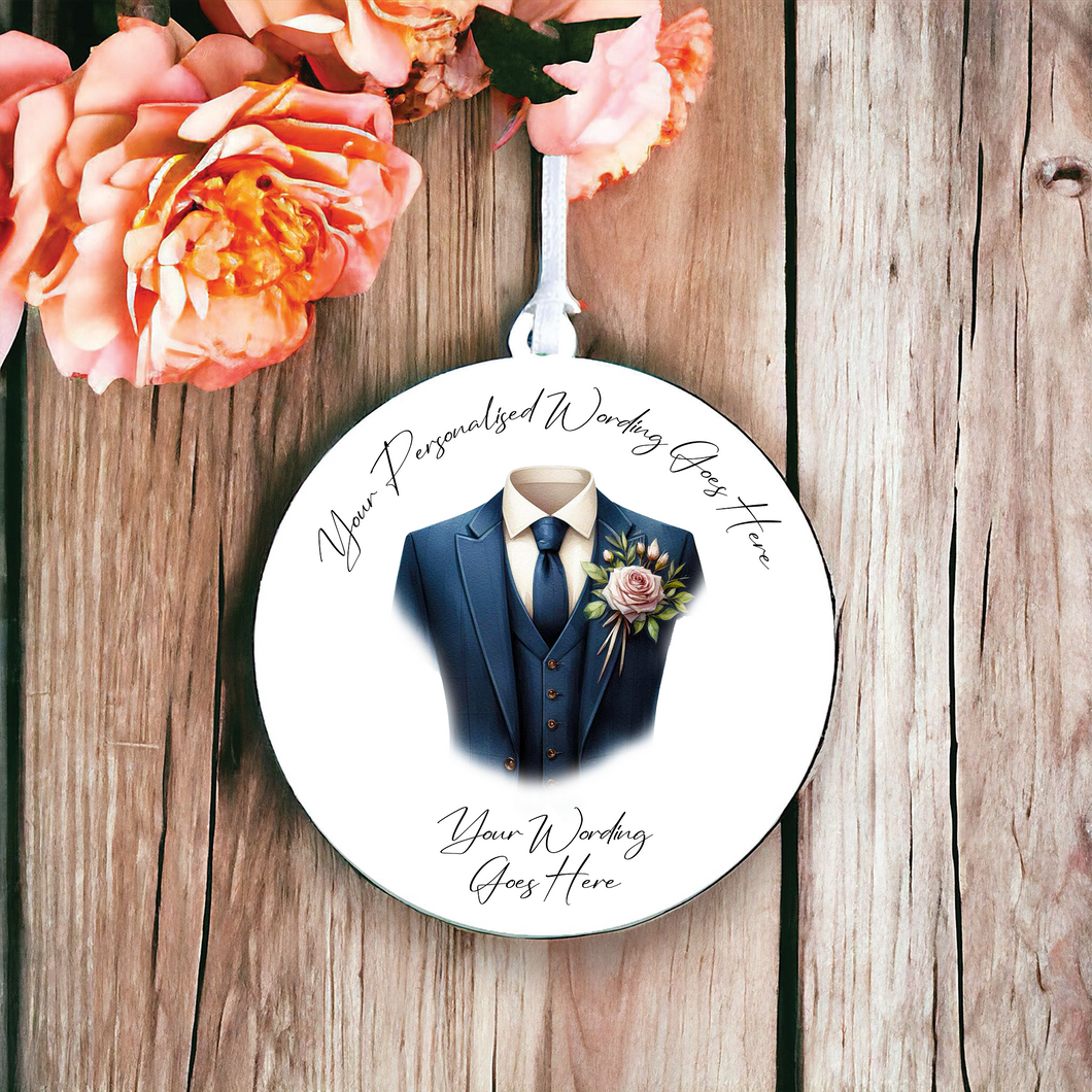 UV661 - Acrylic and UVDTF Personalised Round Hanging  - Wedding theme - Suit Jacket Groom Best Man Prom - K - Olifantjie - Wooden - MDF - Lasercut - Blank - Craft - Kit - Mixed Media - UK