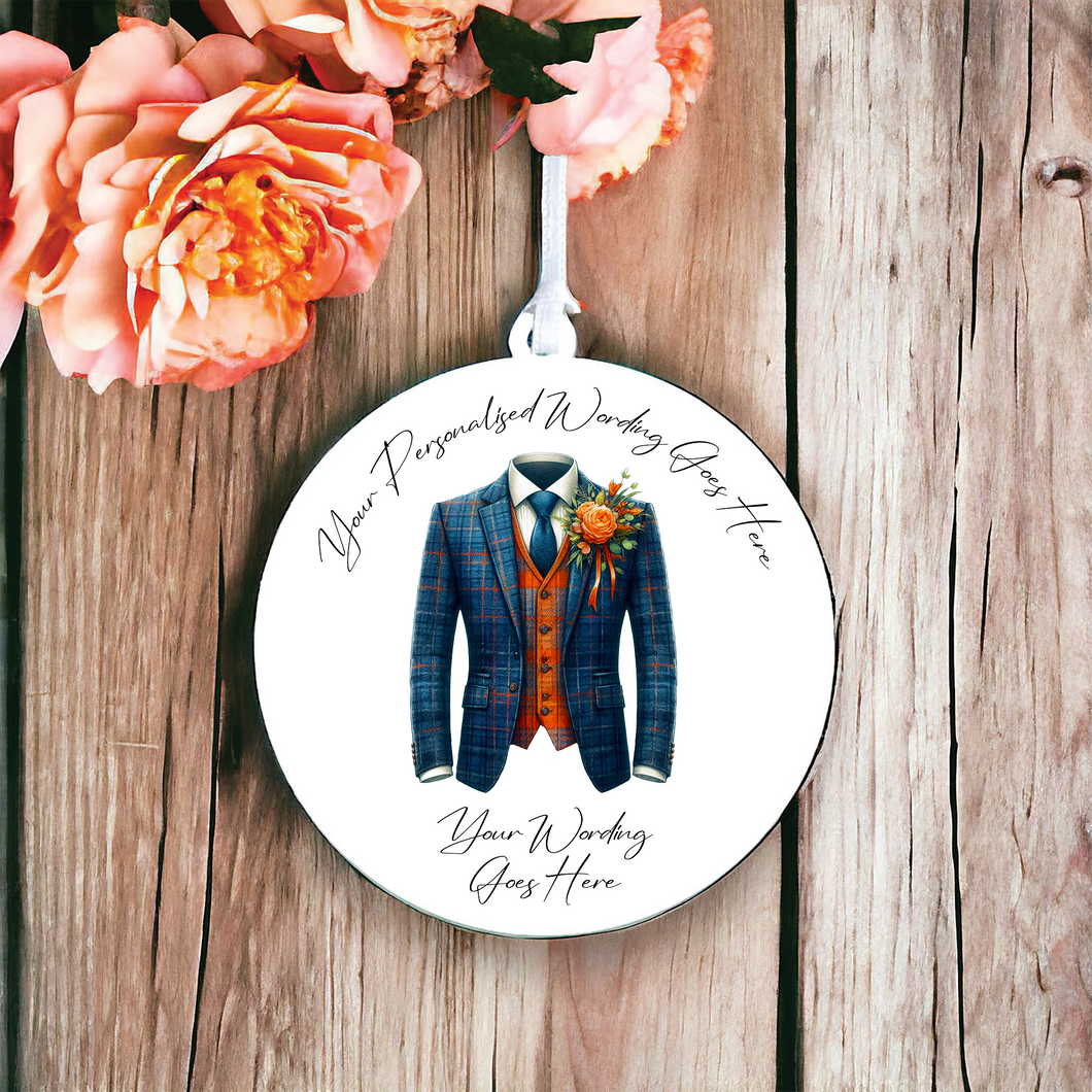 UV663 - Acrylic and UVDTF Personalised Round Hanging  - Wedding theme - Suit Jacket Groom Best Man Prom - M - Olifantjie - Wooden - MDF - Lasercut - Blank - Craft - Kit - Mixed Media - UK