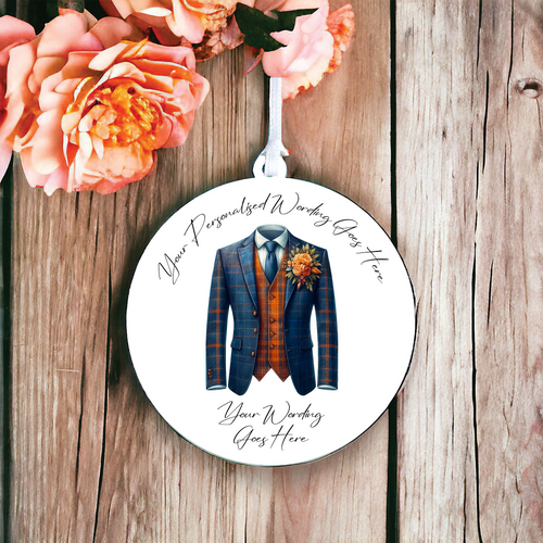 UV664 - Acrylic and UVDTF Personalised Round Hanging  - Wedding theme - Suit Jacket Groom Best Man Prom - N - Olifantjie - Wooden - MDF - Lasercut - Blank - Craft - Kit - Mixed Media - UK