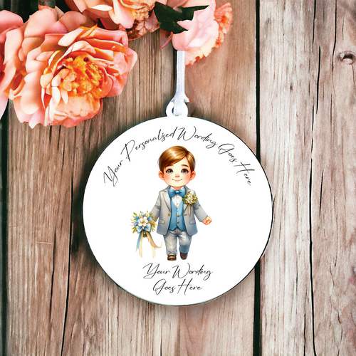 UV665 - Acrylic and UVDTF Personalised Round Hanging  - Wedding theme - Page boy A - Olifantjie - Wooden - MDF - Lasercut - Blank - Craft - Kit - Mixed Media - UK