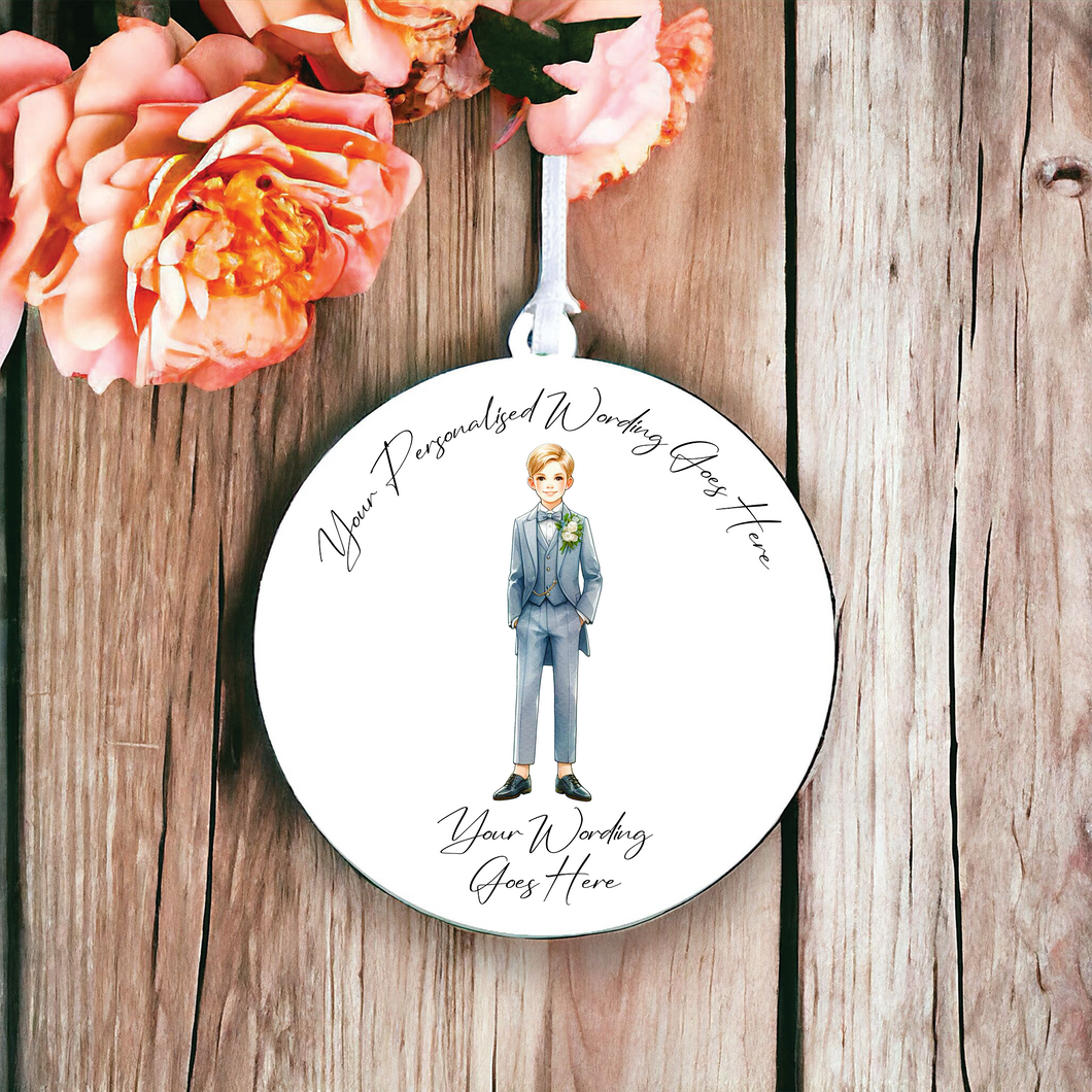 UV666 - Acrylic and UVDTF Personalised Round Hanging  - Wedding theme - Page boy B - Olifantjie - Wooden - MDF - Lasercut - Blank - Craft - Kit - Mixed Media - UK