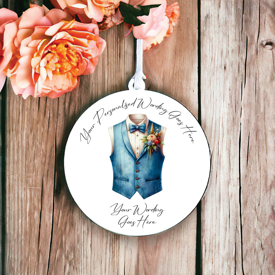 UV674 - Acrylic and UVDTF Personalised Round Hanging  - Wedding theme - Wedding Suit Groom Waistcoat B - Olifantjie - Wooden - MDF - Lasercut - Blank - Craft - Kit - Mixed Media - UK