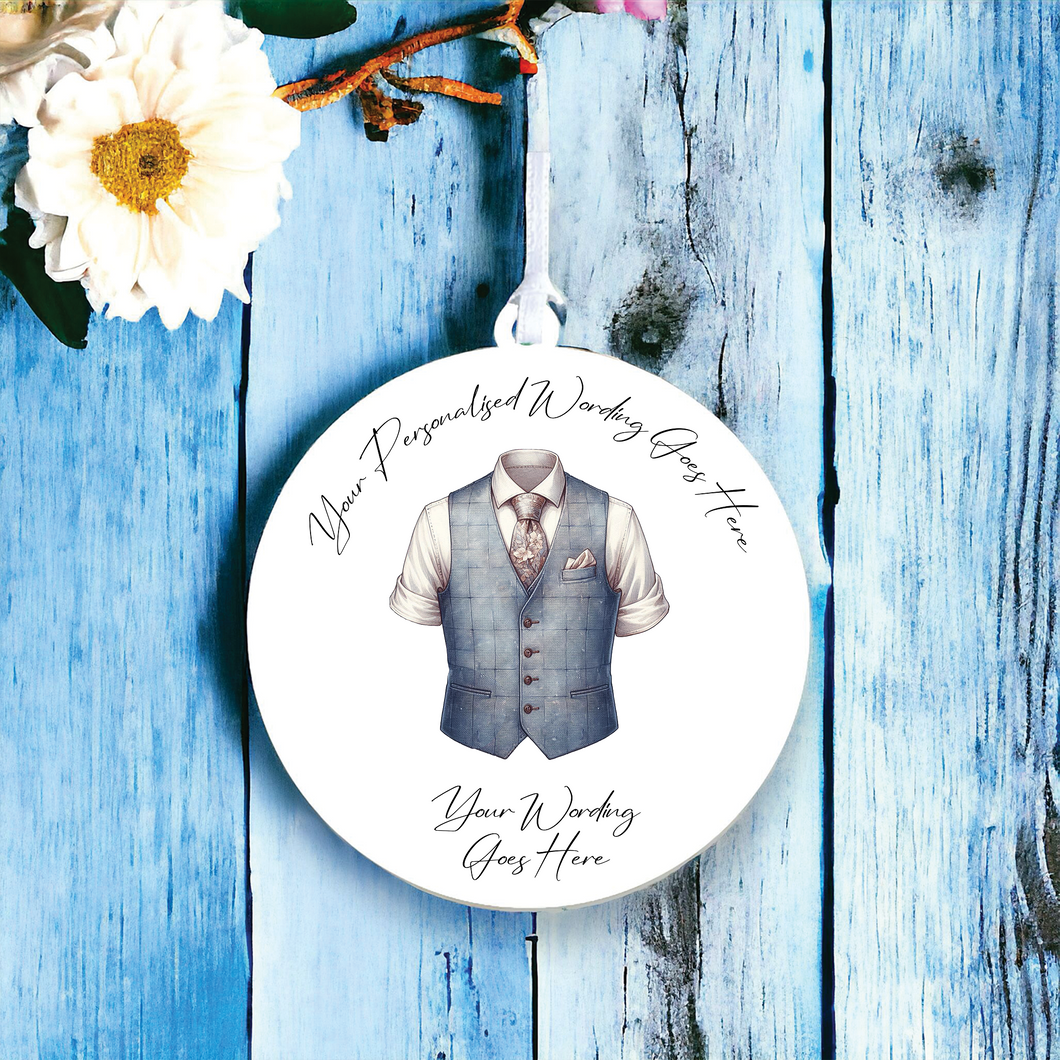 UV675 - Acrylic and UVDTF Personalised Round Hanging  - Wedding theme - Wedding Suit Groom Waistcoat C - Olifantjie - Wooden - MDF - Lasercut - Blank - Craft - Kit - Mixed Media - UK