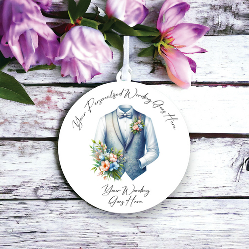 UV676 - Acrylic and UVDTF Personalised Round Hanging  - Wedding theme - Wedding Suit Groom Waistcoat D - Olifantjie - Wooden - MDF - Lasercut - Blank - Craft - Kit - Mixed Media - UK