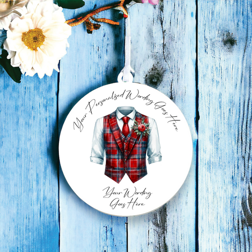 UV677 - Acrylic and UVDTF Personalised Round Hanging  - Wedding theme - Wedding Suit Groom Waistcoat E - Olifantjie - Wooden - MDF - Lasercut - Blank - Craft - Kit - Mixed Media - UK