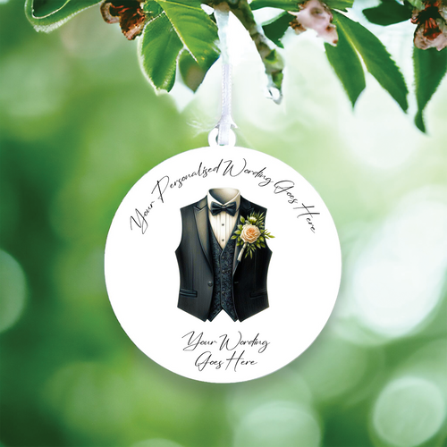 UV679 - Acrylic and UVDTF Personalised Round Hanging  - Wedding theme - Wedding Suit Groom Waistcoat G - Olifantjie - Wooden - MDF - Lasercut - Blank - Craft - Kit - Mixed Media - UK