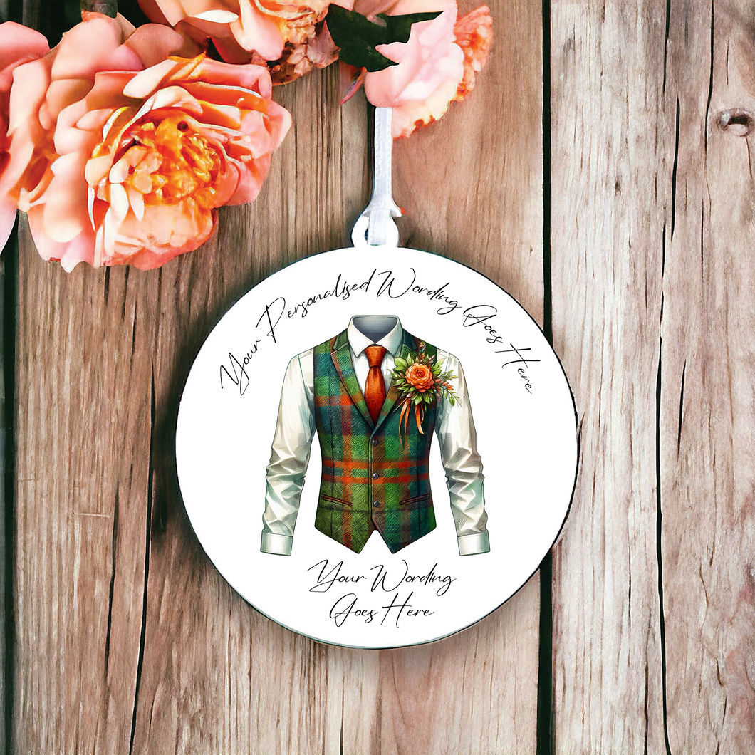 UV683 - Acrylic and UVDTF Personalised Round Hanging  - Wedding theme - Wedding Suit Groom Waistcoat K - Olifantjie - Wooden - MDF - Lasercut - Blank - Craft - Kit - Mixed Media - UK