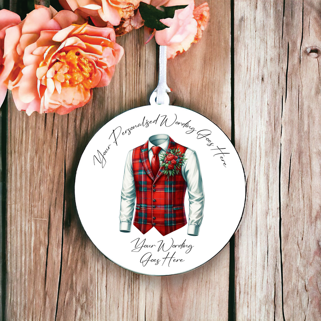 UV685 - Acrylic and UVDTF Personalised Round Hanging  - Wedding theme - Wedding Suit Groom Waistcoat M - Olifantjie - Wooden - MDF - Lasercut - Blank - Craft - Kit - Mixed Media - UK