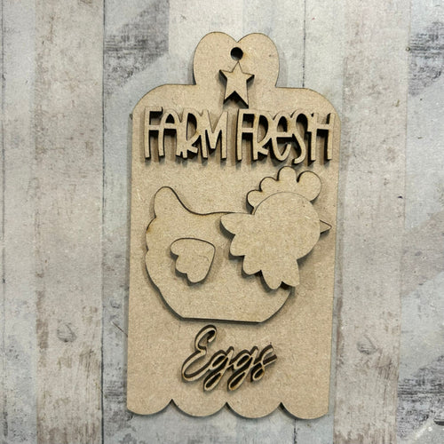 NO567 - MDF 2 Sizes Farm Fresh Eggs Tag Hanging - Olifantjie - Wooden - MDF - Lasercut - Blank - Craft - Kit - Mixed Media - UK