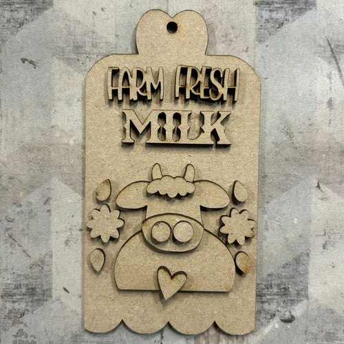 NO563 - MDF 2 Sizes Farm Fresh Milk Tag Hanging - Olifantjie - Wooden - MDF - Lasercut - Blank - Craft - Kit - Mixed Media - UK