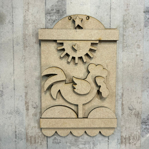 NO565 - MDF 2 Sizes Farm Country Rooster Tag Hanging - Olifantjie - Wooden - MDF - Lasercut - Blank - Craft - Kit - Mixed Media - UK