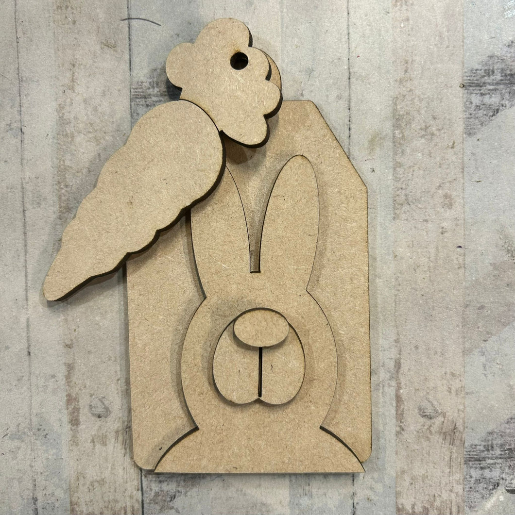 NO575 - MDF 2 Sizes Farm Bunny Carrot Tag Hanging - Olifantjie - Wooden - MDF - Lasercut - Blank - Craft - Kit - Mixed Media - UK
