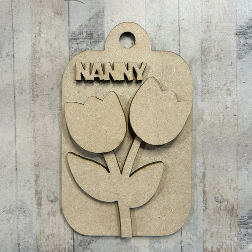 NO599 - MDF 2 Sizes Farm Tulip Personalised Tag Hanging - Olifantjie - Wooden - MDF - Lasercut - Blank - Craft - Kit - Mixed Media - UK