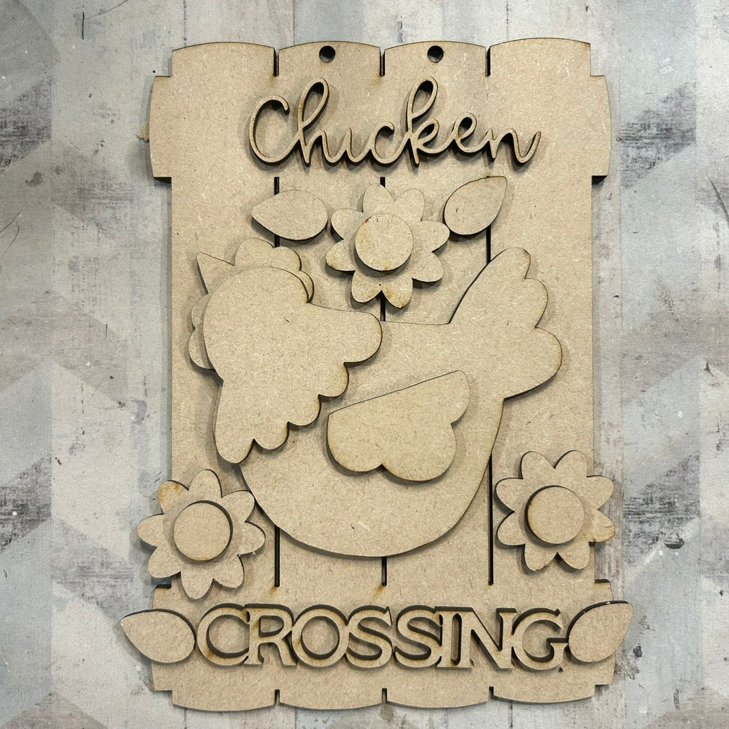 NO568 - MDF 2 Sizes Chicken Crossing Plank Hanging Bauble - Olifantjie - Wooden - MDF - Lasercut - Blank - Craft - Kit - Mixed Media - UK