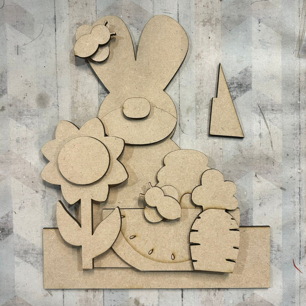 NO590 - MDF Large Freestanding Summer Bunny Rabbit Scene - Olifantjie - Wooden - MDF - Lasercut - Blank - Craft - Kit - Mixed Media - UK