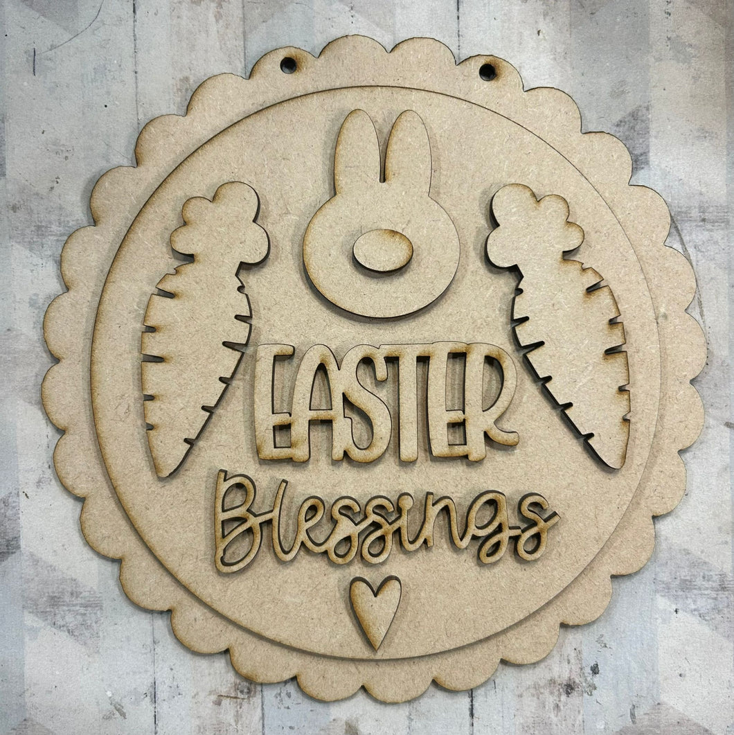 NO595 - MDF 20cm Easter Blessing Hanging Sign - Olifantjie - Wooden - MDF - Lasercut - Blank - Craft - Kit - Mixed Media - UK