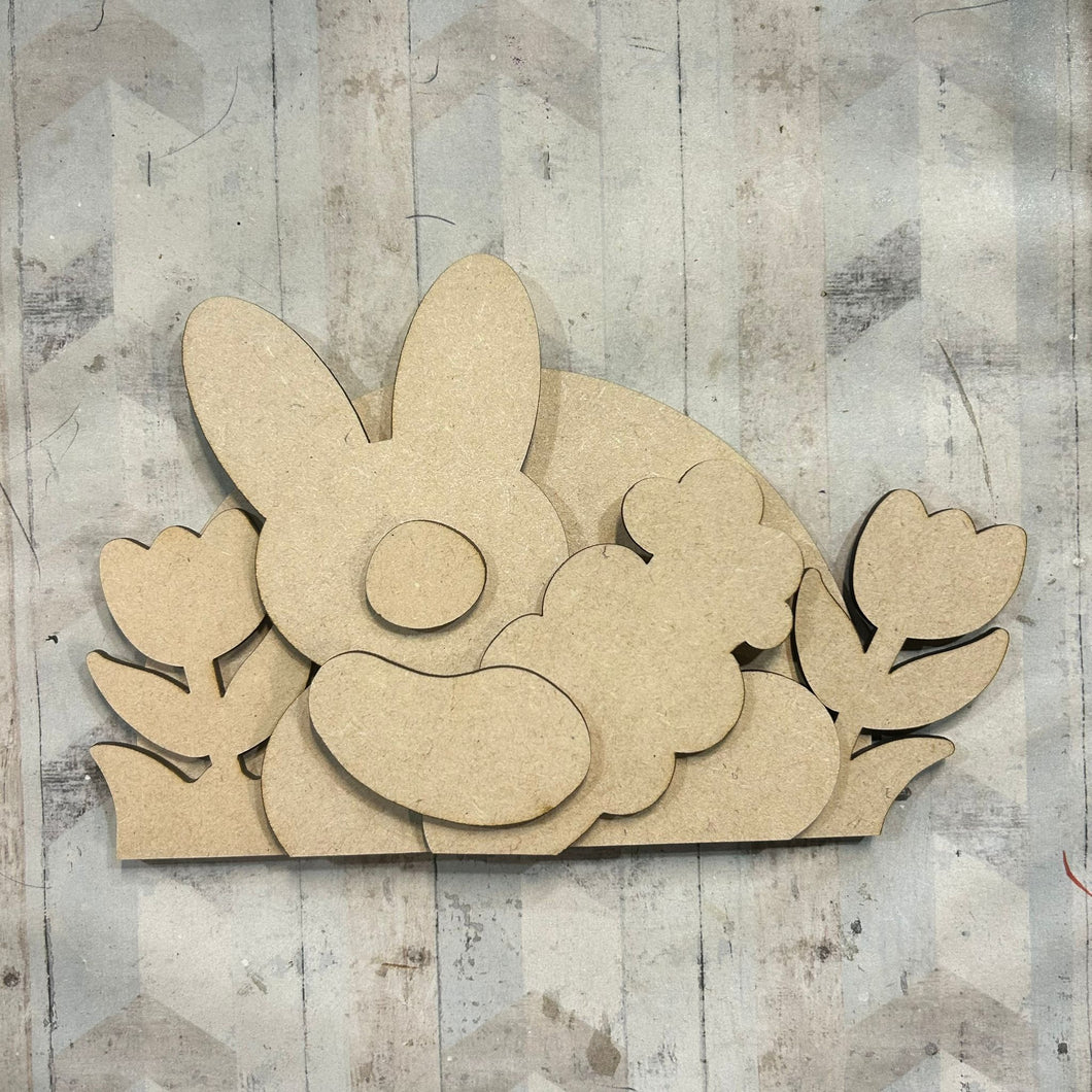 NO590 - MDF Large Freestanding Sitting Easter Rabbit Scene - Olifantjie - Wooden - MDF - Lasercut - Blank - Craft - Kit - Mixed Media - UK