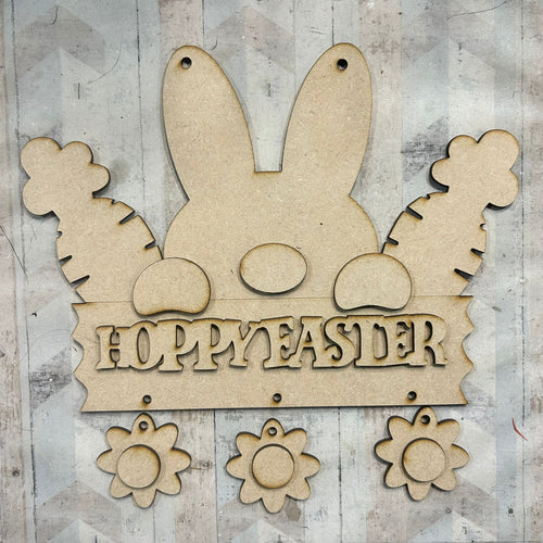 NO591 - MDF Large Hoppy Easter Hanging Scene - Olifantjie - Wooden - MDF - Lasercut - Blank - Craft - Kit - Mixed Media - UK