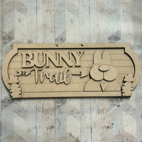 NO609 - MDF Bunny Trail 25cm Street Sign - Olifantjie - Wooden - MDF - Lasercut - Blank - Craft - Kit - Mixed Media - UK