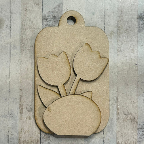 NO598 - MDF 2 Sizes Farm Tulip Egg Tag Hanging - Olifantjie - Wooden - MDF - Lasercut - Blank - Craft - Kit - Mixed Media - UK