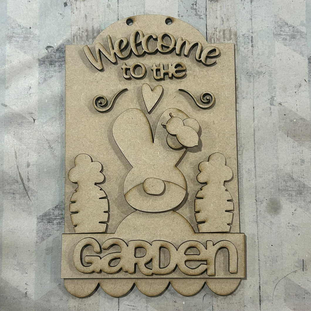 NO580 - MDF 2 Sizes Welcome Bunny Garden Hanging - Olifantjie - Wooden - MDF - Lasercut - Blank - Craft - Kit - Mixed Media - UK