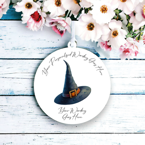 UV686 - Acrylic and UVDTF Personalised Round Hanging  - Halloween Witch Mystical - Witch hat - Olifantjie - Wooden - MDF - Lasercut - Blank - Craft - Kit - Mixed Media - UK