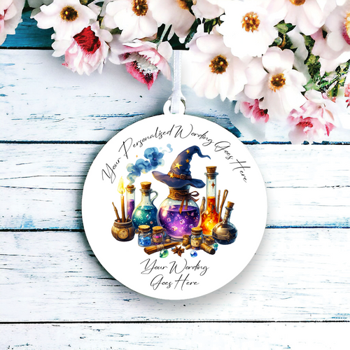 UV687 - Acrylic and UVDTF Personalised Round Hanging  - Halloween Witch Mystical - Wizard Set Scene - Olifantjie - Wooden - MDF - Lasercut - Blank - Craft - Kit - Mixed Media - UK