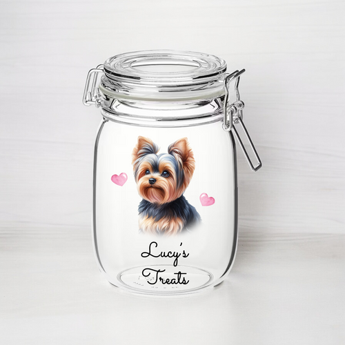 UV222 - Personalised Dog Treat UVDTF Decal with optional Heart colour - Yorkshire Terrier 1 - Olifantjie - Wooden - MDF - Lasercut - Blank - Craft - Kit - Mixed Media - UK