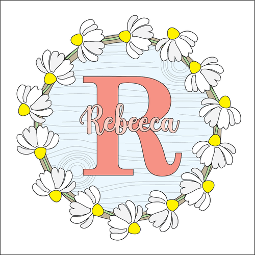 OL6072 - Daisy Themed Personalised Wreath - 2 sizes - Olifantjie - Wooden - MDF - Lasercut - Blank - Craft - Kit - Mixed Media - UK