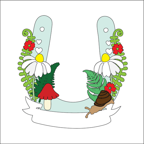 OL6074 - MDF Woodland Daisy Themed Horse Shoe - Olifantjie - Wooden - MDF - Lasercut - Blank - Craft - Kit - Mixed Media - UK