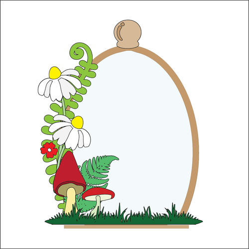 OL6065 - MDF Cloche - Woodland Daisy Flowers - Freestanding or Hanging/no holes - Acrylic white, or clear or MDF Cloche - Olifantjie - Wooden - MDF - Lasercut - Blank - Craft - Kit - Mixed Media - UK