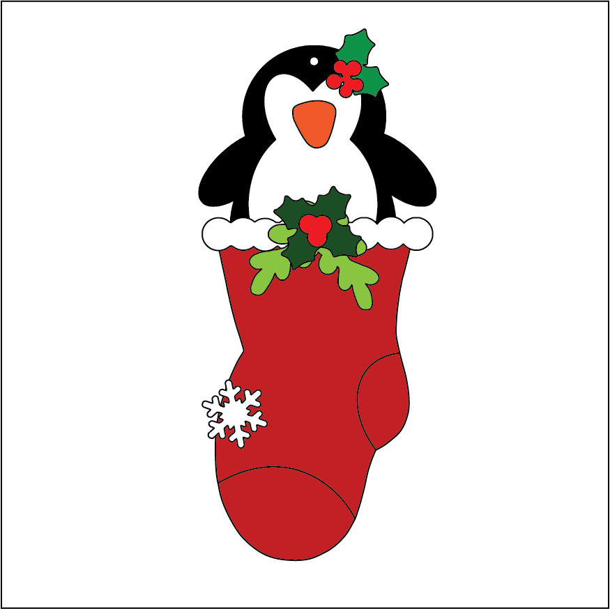 NO215 - MDF 2 Sizes Christmas Stocking Penguin Hanging Bauble - Olifantjie - Wooden - MDF - Lasercut - Blank - Craft - Kit - Mixed Media - UK