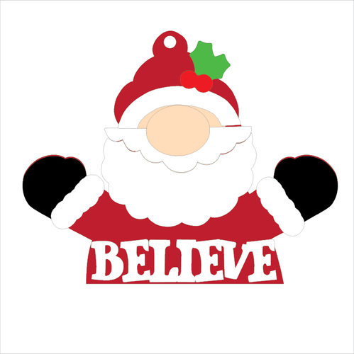 NO298 - MDF 2 Sizes Christmas Character Hanging Bauble - Santa 'Believe' - Olifantjie - Wooden - MDF - Lasercut - Blank - Craft - Kit - Mixed Media - UK