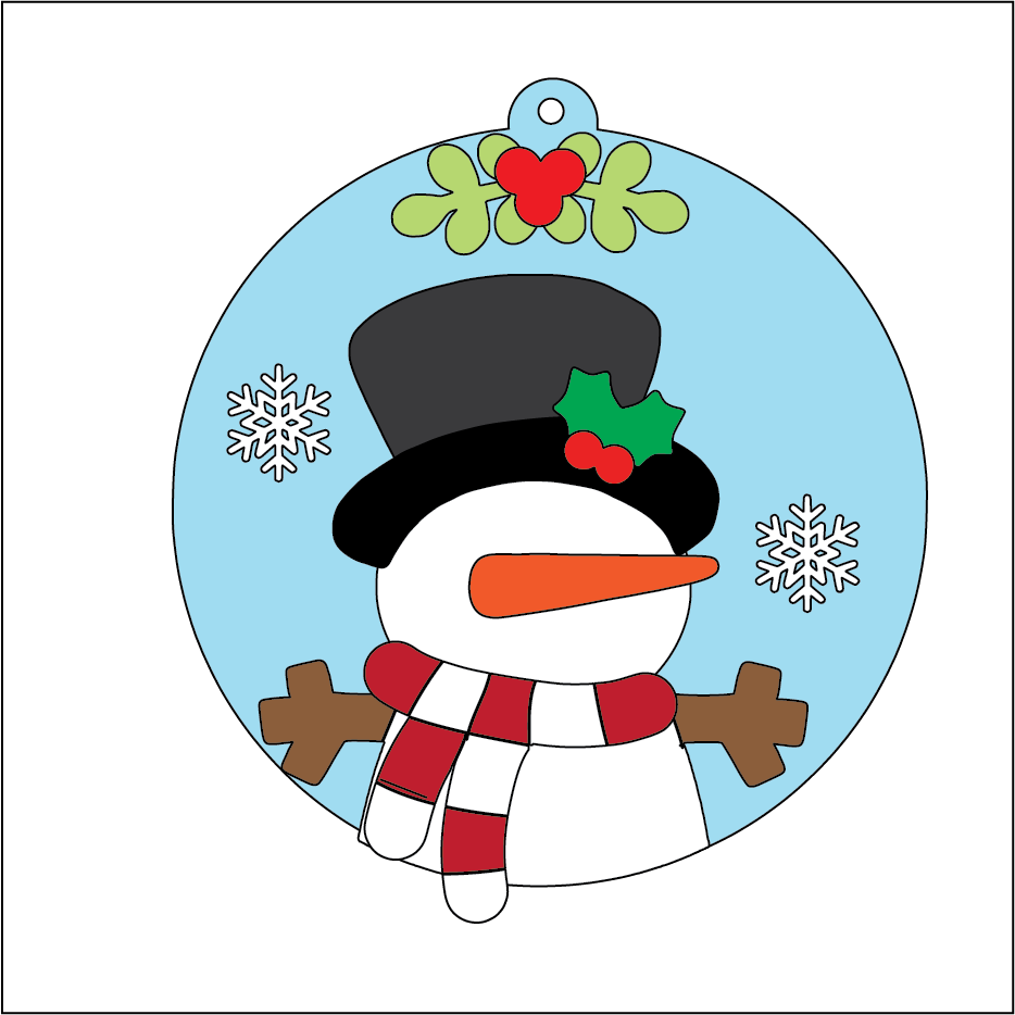 NO216 - MDF 2 Sizes Christmas  Round Christmas Hanging Bauble - Snowman Snowflake - Olifantjie - Wooden - MDF - Lasercut - Blank - Craft - Kit - Mixed Media - UK