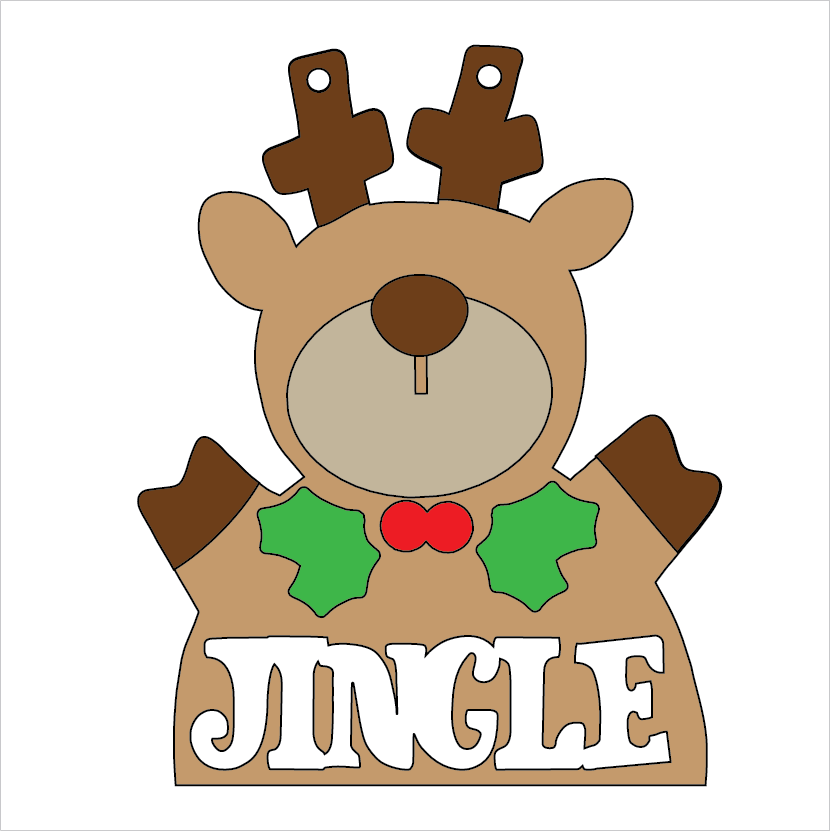 NO299 - MDF 2 Sizes Christmas Character Hanging Bauble - Reindeer 'Jingle' - Olifantjie - Wooden - MDF - Lasercut - Blank - Craft - Kit - Mixed Media - UK