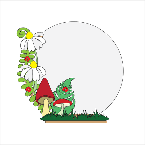 OL6066 - MDF Floral Circle - Freestanding or Hanging/no holes - Acrylic white, or clear or MDF Circle - Woodland Daisy - Olifantjie - Wooden - MDF - Lasercut - Blank - Craft - Kit - Mixed Media - UK