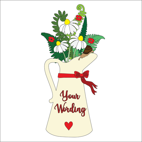 OL6073 - MDF Personalised (up to 2 lines) Large Floral Jug - Woodland Daisy - Olifantjie - Wooden - MDF - Lasercut - Blank - Craft - Kit - Mixed Media - UK