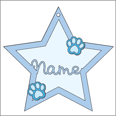 ST013 - MDF Hanging Star - 2 Dog Paw Prints Theme Decoration with Choice of Wording - 2 Fonts - Olifantjie - Wooden - MDF - Lasercut - Blank - Craft - Kit - Mixed Media - UK