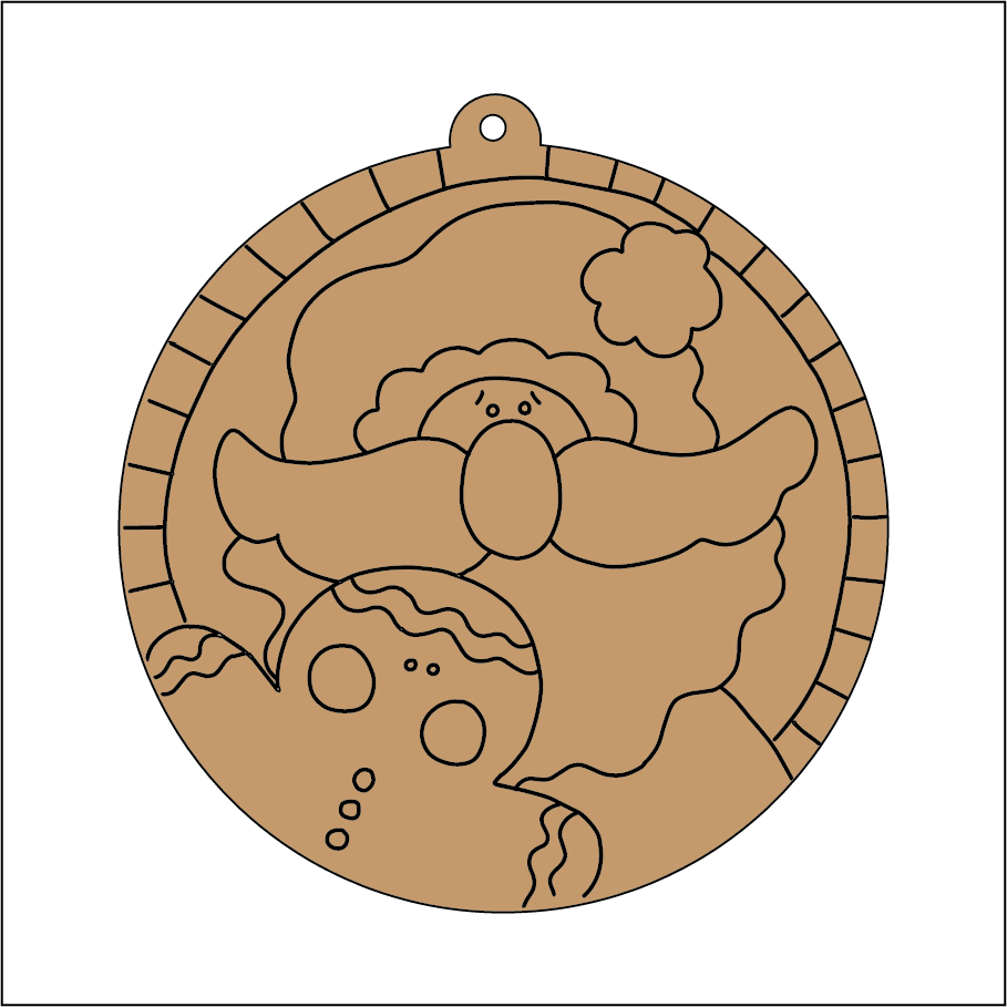 NO227 - MDF 2 Sizes  Christmas Hanging Bauble - Engraved Round Christmas Santa Gingerbread 1 - Olifantjie - Wooden - MDF - Lasercut - Blank - Craft - Kit - Mixed Media - UK